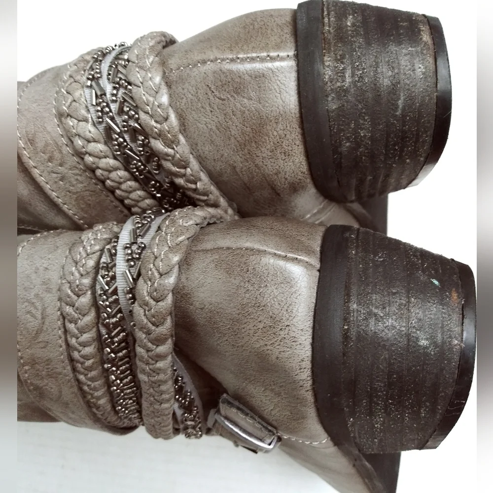 Not Rated Size 6 Gray Stone Knee High Boots Women's Side Zip Western Casual